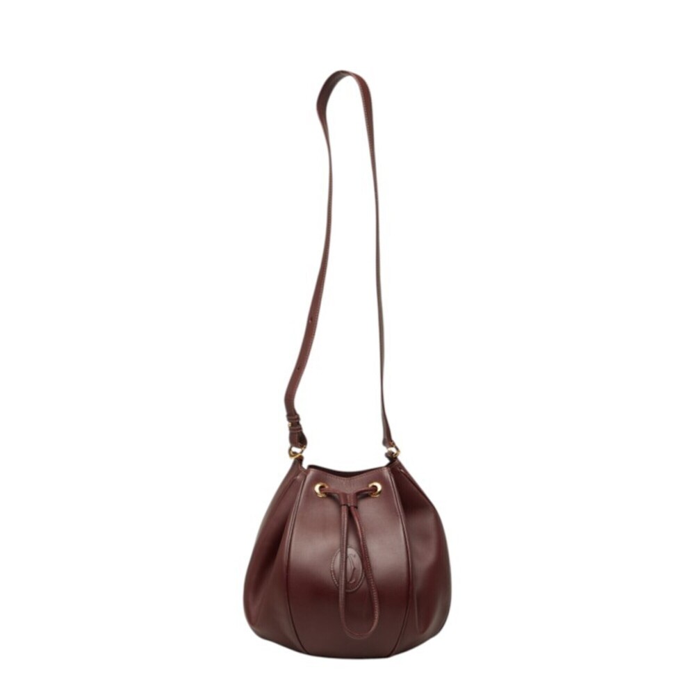 Cartier Must Line Crossbody Shoulder Bag, Drawstring, Wine Red/Bordeaux Leath...